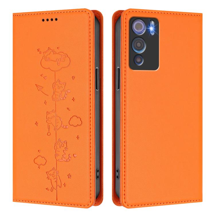 For Doogee N60 Pro Cute Cats Embossed Magnetic RFID Vegan Leather Phone Case