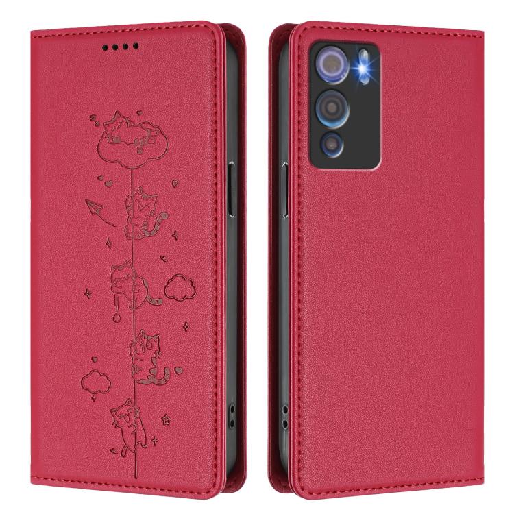 For Doogee N60 Pro Cute Cats Embossed Magnetic RFID Vegan Leather Phone Case
