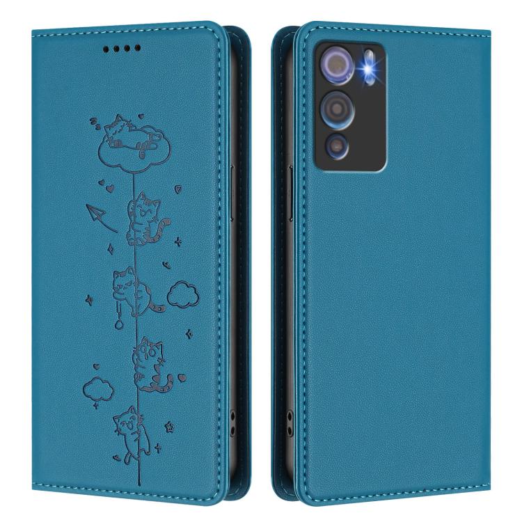 For Doogee N60 Pro Cute Cats Embossed Magnetic RFID Vegan Leather Phone Case