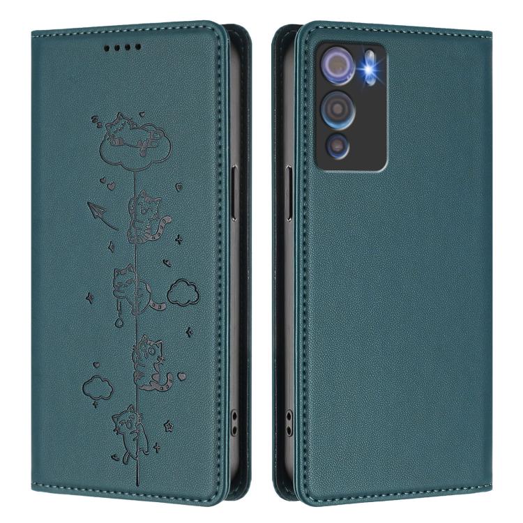 For Doogee N60 Pro Cute Cats Embossed Magnetic RFID Vegan Leather Phone Case