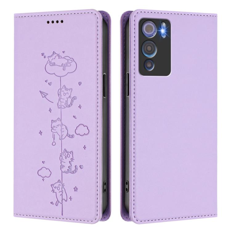 For Doogee N60 Pro Cute Cats Embossed Magnetic RFID Vegan Leather Phone Case