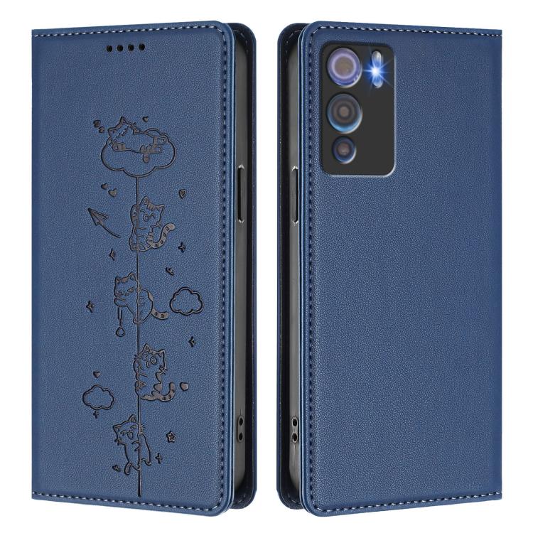 For Doogee N60 Pro Cute Cats Embossed Magnetic RFID Vegan Leather Phone Case