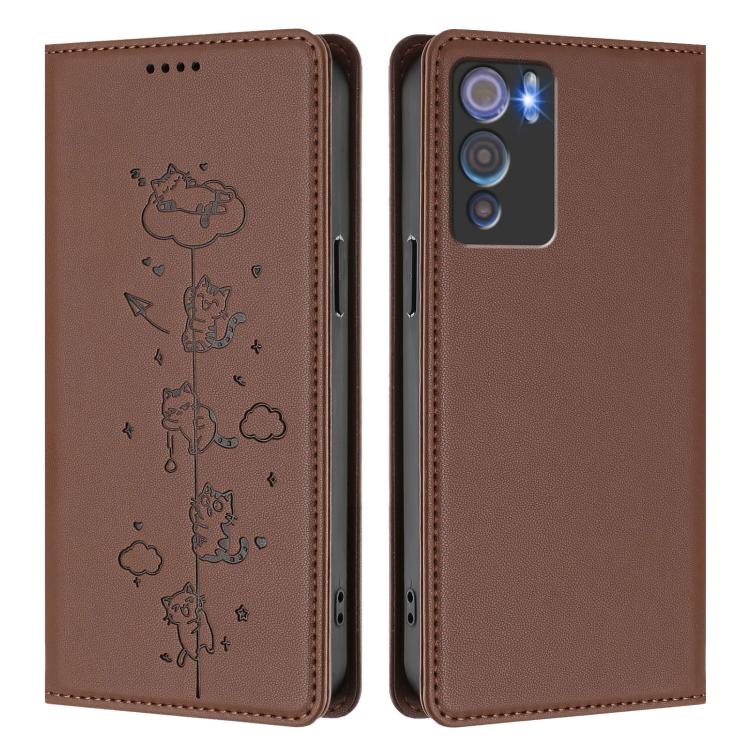 For Doogee N60 Pro Cute Cats Embossed Magnetic RFID Vegan Leather Phone Case