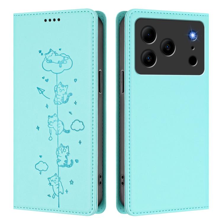 For Doogee Note 56 / Note 56 Pro Cute Cats Embossed Magnetic RFID Vegan Leather Phone Case