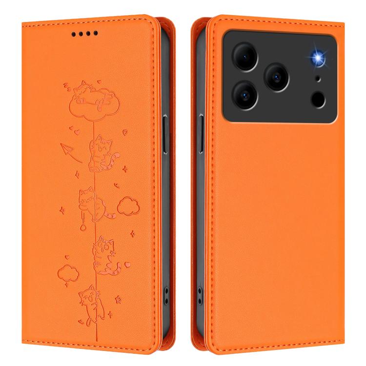 For Doogee Note 56 / Note 56 Pro Cute Cats Embossed Magnetic RFID Vegan Leather Phone Case