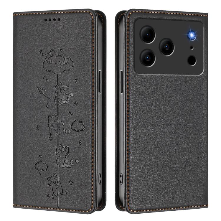 For Doogee Note 56 / Note 56 Pro Cute Cats Embossed Magnetic RFID Vegan Leather Phone Case