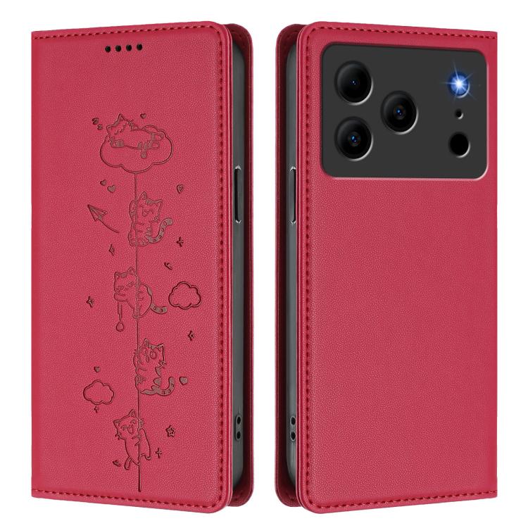 For Doogee Note 56 / Note 56 Pro Cute Cats Embossed Magnetic RFID Vegan Leather Phone Case