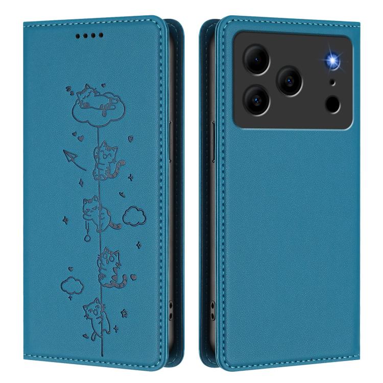 For Doogee Note 56 / Note 56 Pro Cute Cats Embossed Magnetic RFID Vegan Leather Phone Case