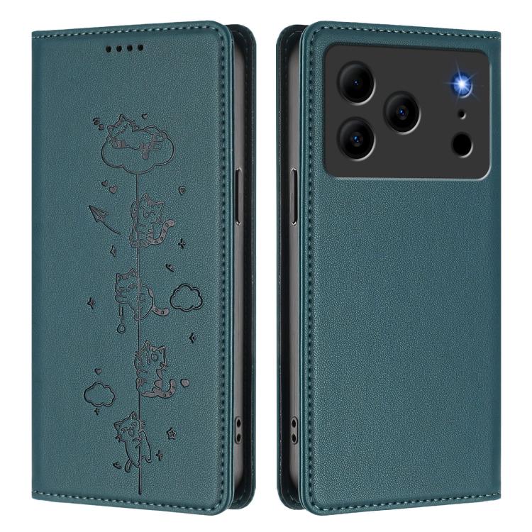 For Doogee Note 56 / Note 56 Pro Cute Cats Embossed Magnetic RFID Vegan Leather Phone Case