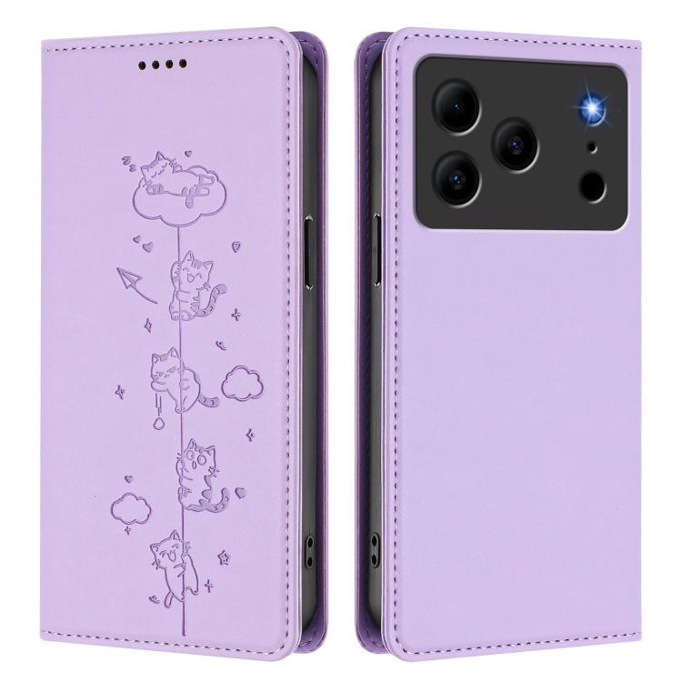 For Doogee Note 56 / Note 56 Pro Cute Cats Embossed Magnetic RFID Vegan Leather Phone Case