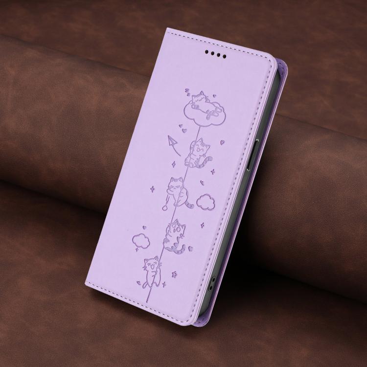 For Doogee Note 56 / Note 56 Pro Cute Cats Embossed Magnetic RFID Vegan Leather Phone Case