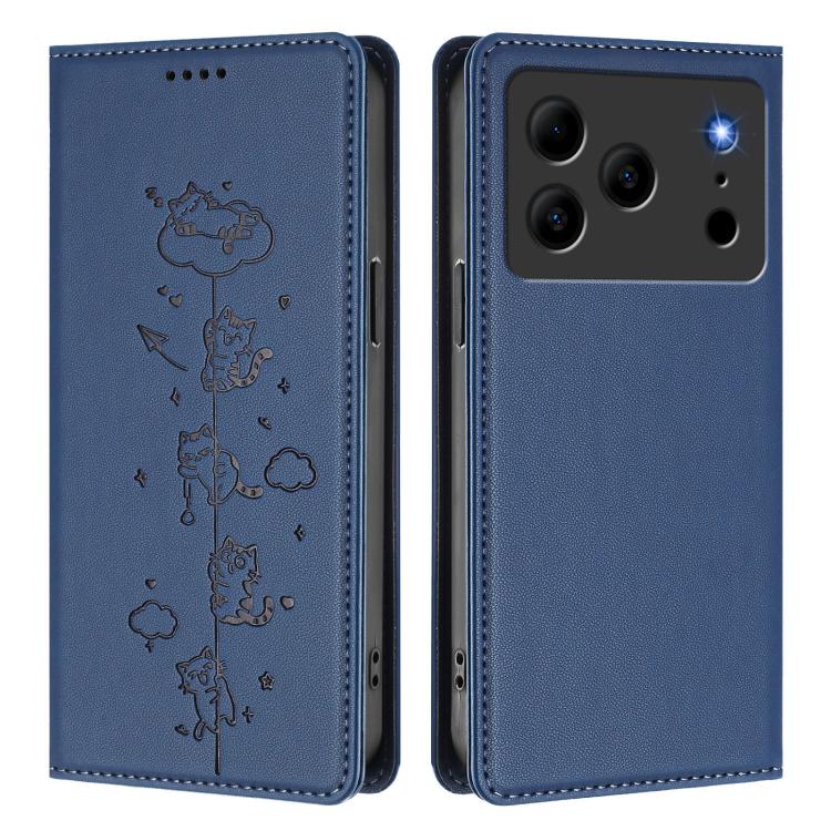 For Doogee Note 56 / Note 56 Pro Cute Cats Embossed Magnetic RFID Vegan Leather Phone Case