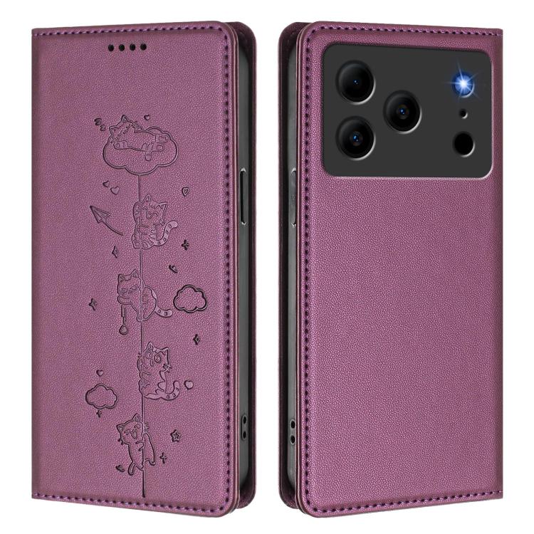 For Doogee Note 56 / Note 56 Pro Cute Cats Embossed Magnetic RFID Vegan Leather Phone Case