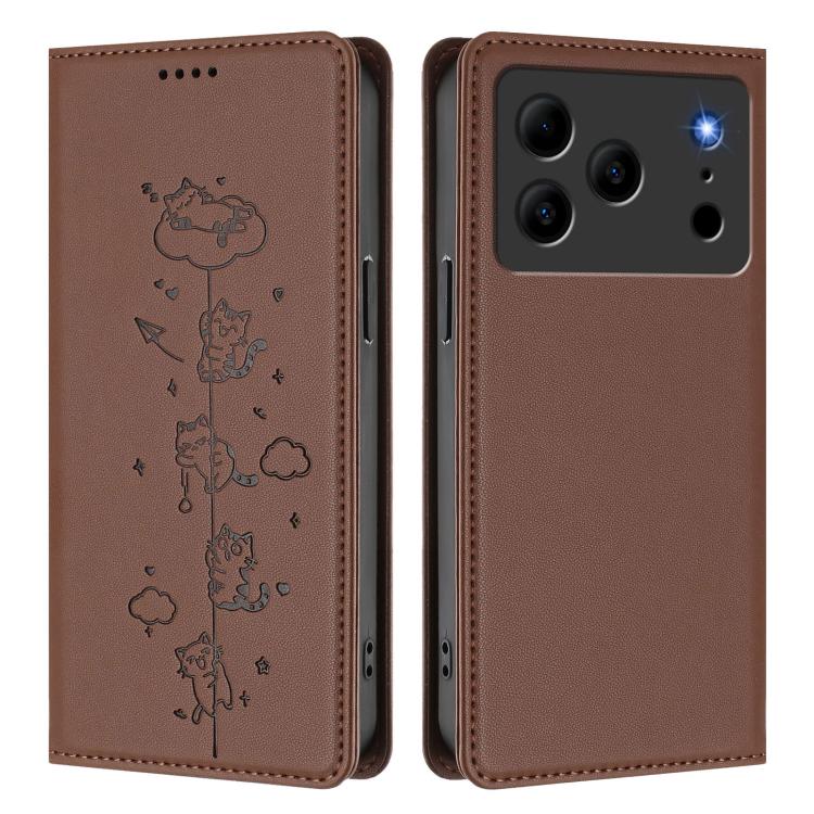 For Doogee Note 56 / Note 56 Pro Cute Cats Embossed Magnetic RFID Vegan Leather Phone Case