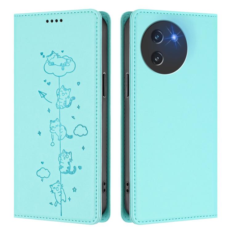 For Doogee Note 59 5G / Note 59 Pro Cute Cats Embossed Magnetic RFID Vegan Leather Phone Case