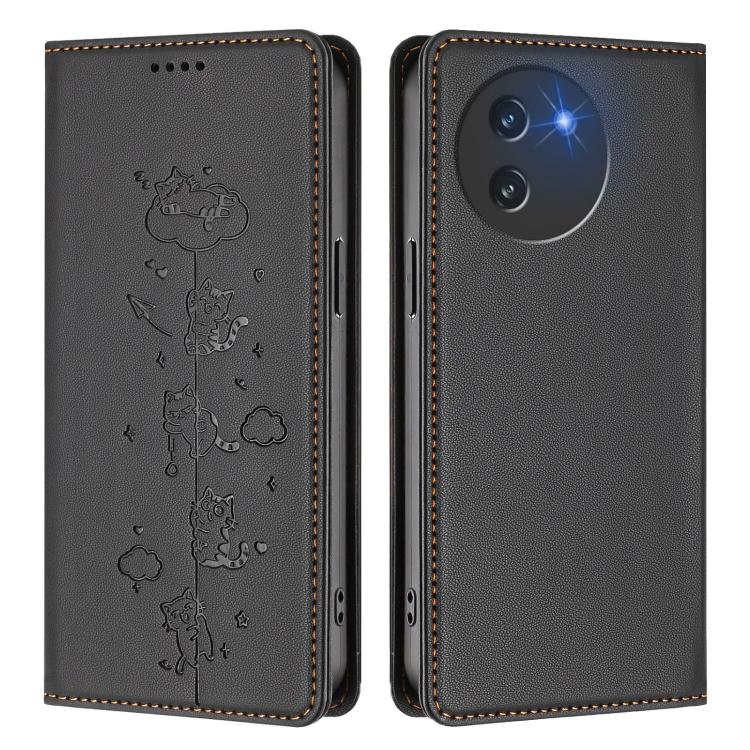 For Doogee Note 59 5G / Note 59 Pro Cute Cats Embossed Magnetic RFID Vegan Leather Phone Case