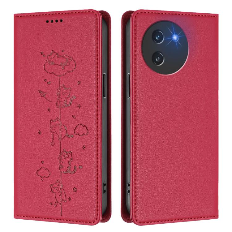 For Doogee Note 59 5G / Note 59 Pro Cute Cats Embossed Magnetic RFID Vegan Leather Phone Case
