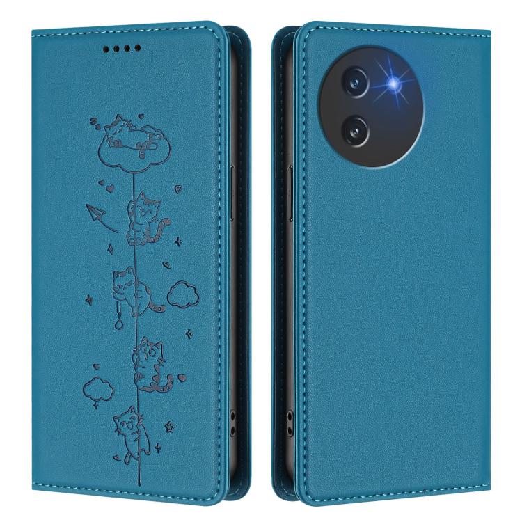 For Doogee Note 59 5G / Note 59 Pro Cute Cats Embossed Magnetic RFID Vegan Leather Phone Case