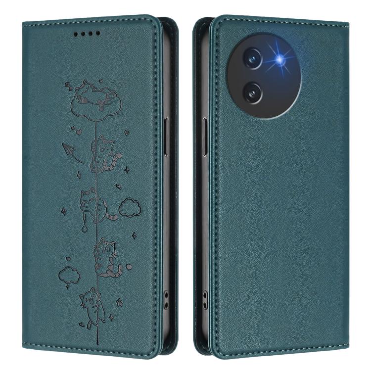 For Doogee Note 59 5G / Note 59 Pro Cute Cats Embossed Magnetic RFID Vegan Leather Phone Case