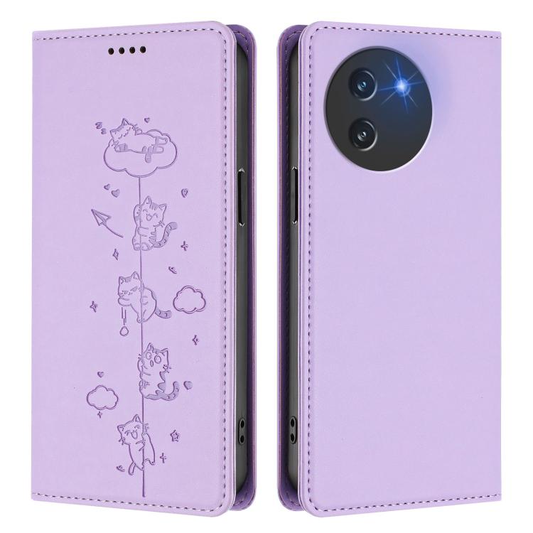 For Doogee Note 59 5G / Note 59 Pro Cute Cats Embossed Magnetic RFID Vegan Leather Phone Case