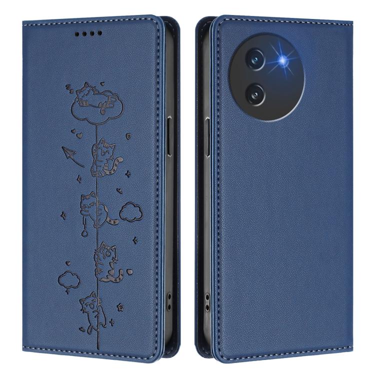 For Doogee Note 59 5G / Note 59 Pro Cute Cats Embossed Magnetic RFID Vegan Leather Phone Case