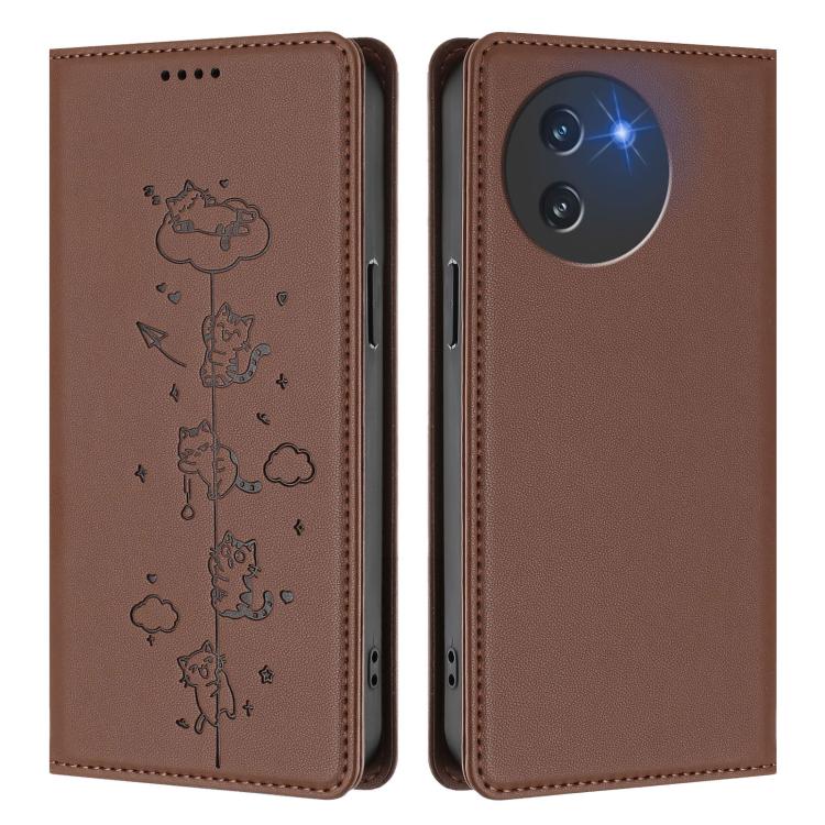 For Doogee Note 59 5G / Note 59 Pro Cute Cats Embossed Magnetic RFID Vegan Leather Phone Case