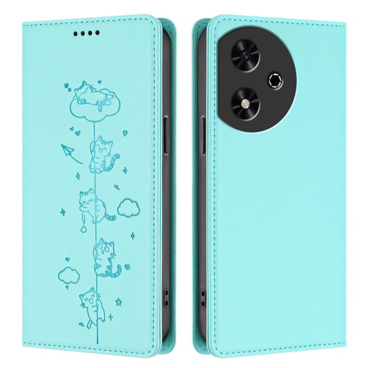 For Honor Play 50 Cute Cats Embossed Magnetic RFID Vegan Leather Phone Case