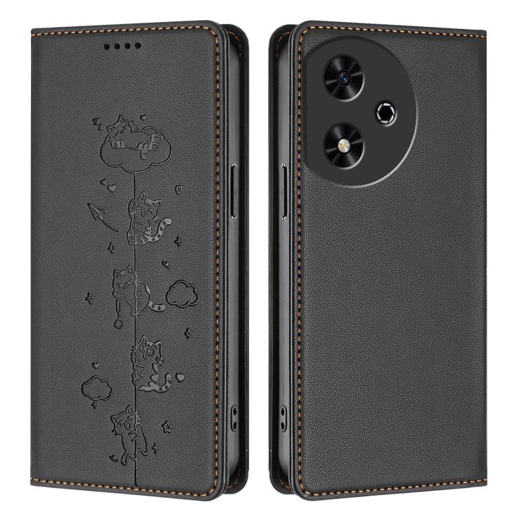 For Honor Play 50 Cute Cats Embossed Magnetic RFID Vegan Leather Phone Case
