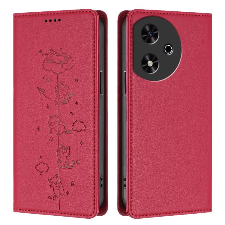 For Honor Play 50 Cute Cats Embossed Magnetic RFID Vegan Leather Phone Case
