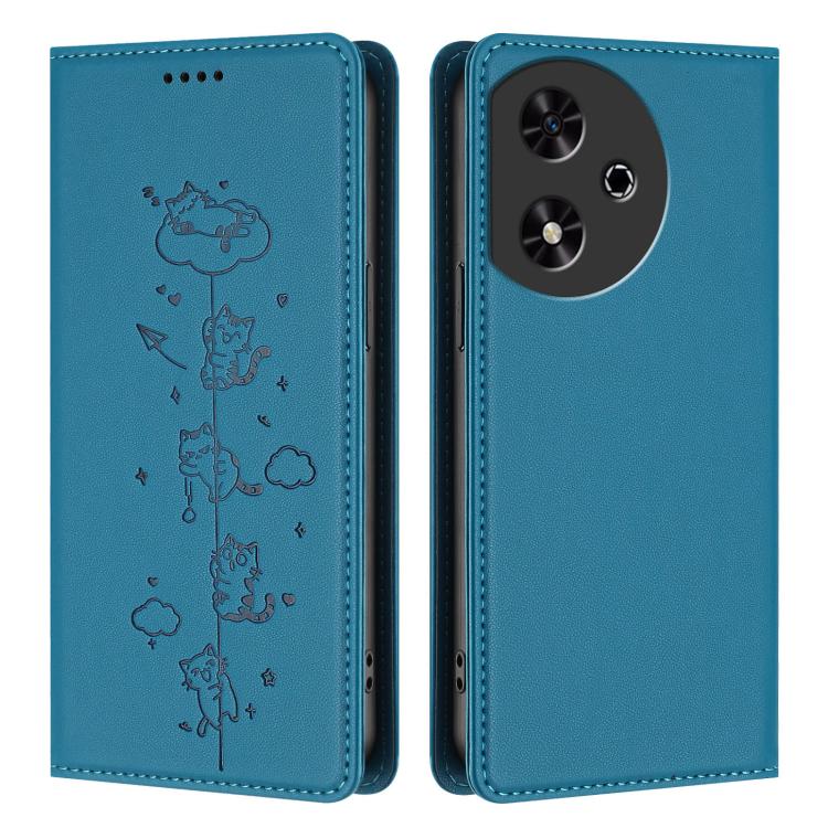 For Honor Play 50 Cute Cats Embossed Magnetic RFID Vegan Leather Phone Case