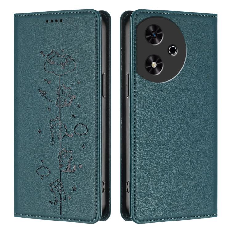For Honor Play 50 Cute Cats Embossed Magnetic RFID Vegan Leather Phone Case