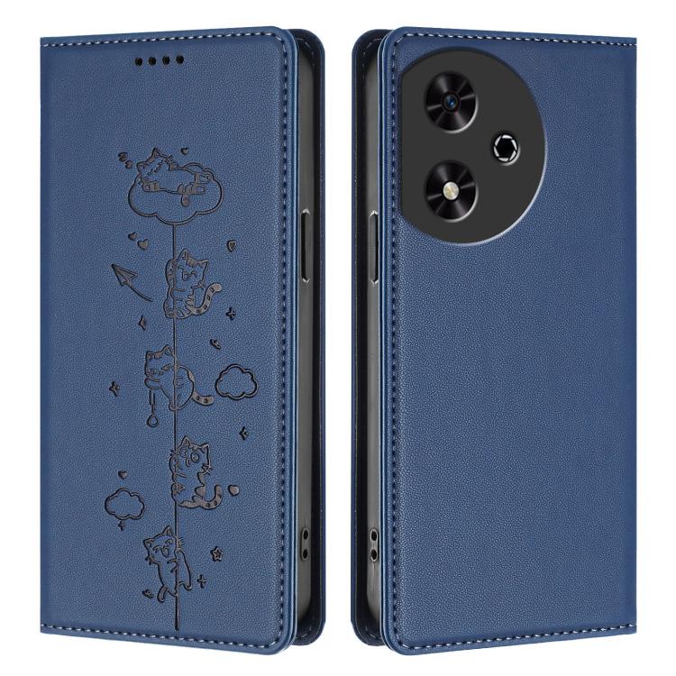 For Honor Play 50 Cute Cats Embossed Magnetic RFID Vegan Leather Phone Case