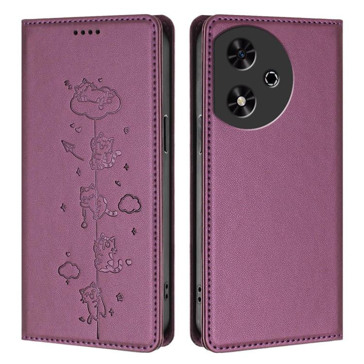 For Honor Play 50 Cute Cats Embossed Magnetic RFID Vegan Leather Phone Case