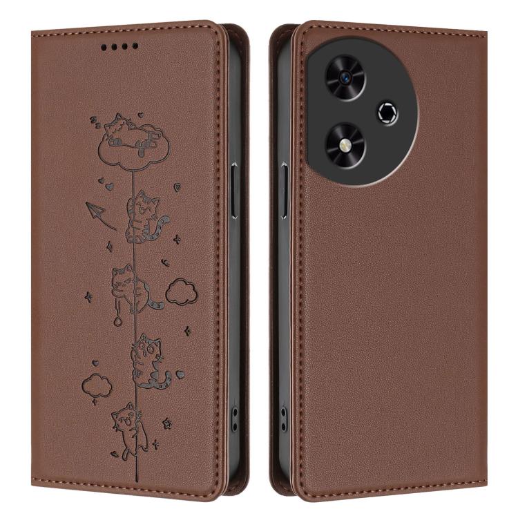 For Honor Play 50 Cute Cats Embossed Magnetic RFID Vegan Leather Phone Case