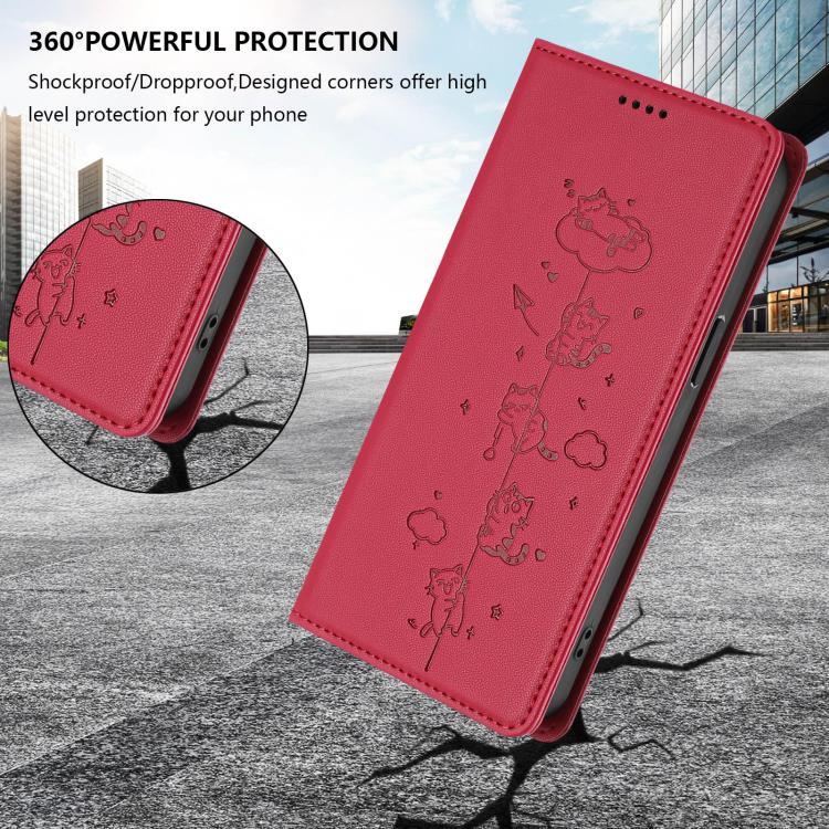 For Honor 90 Cute Cats Embossed Magnetic RFID Vegan Leather Phone Case