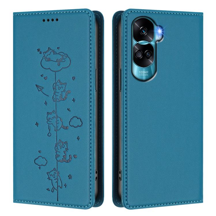 For Honor 90 Lite / X50i 5G Cute Cats Embossed Magnetic RFID Vegan Leather Phone Case