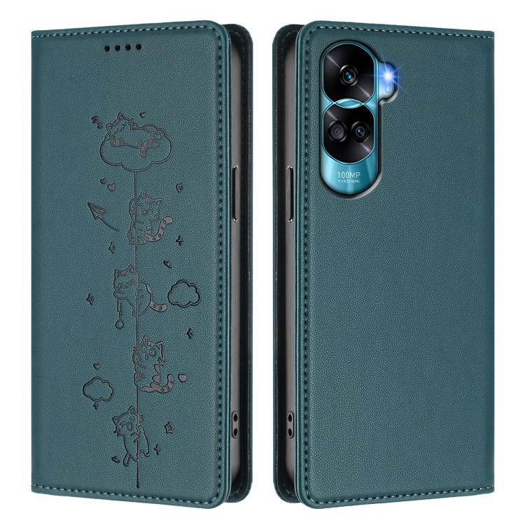 For Honor 90 Lite / X50i 5G Cute Cats Embossed Magnetic RFID Vegan Leather Phone Case
