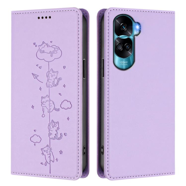 For Honor 90 Lite / X50i 5G Cute Cats Embossed Magnetic RFID Vegan Leather Phone Case