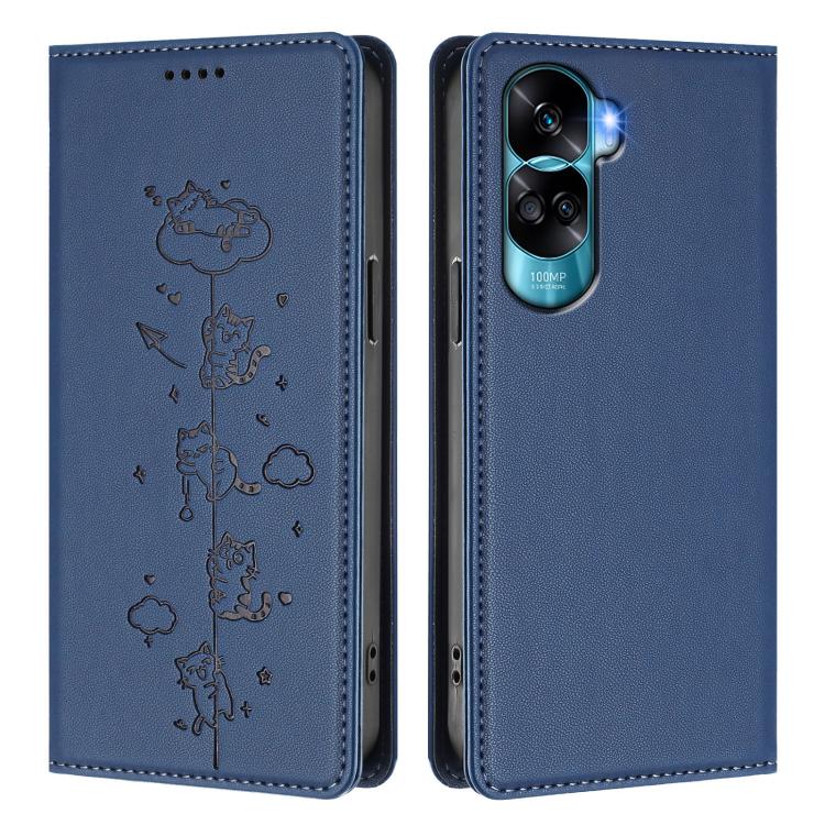 For Honor 90 Lite / X50i 5G Cute Cats Embossed Magnetic RFID Vegan Leather Phone Case