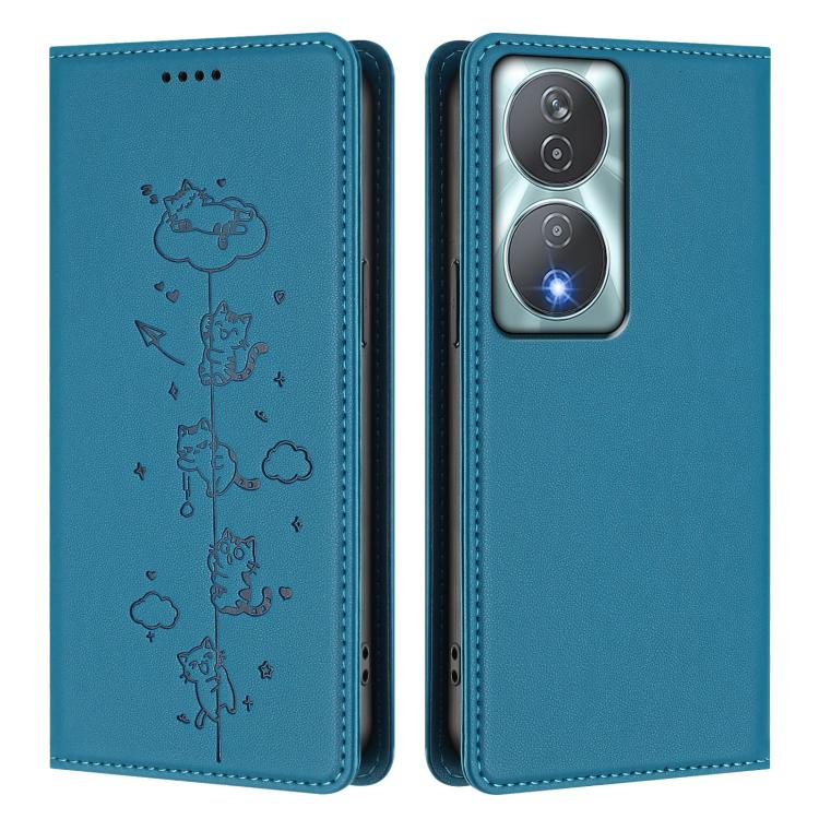 For Honor 90 Smart 5G / X7b 5G / 4G Cute Cats Embossed Magnetic RFID Vegan Leather Phone Case