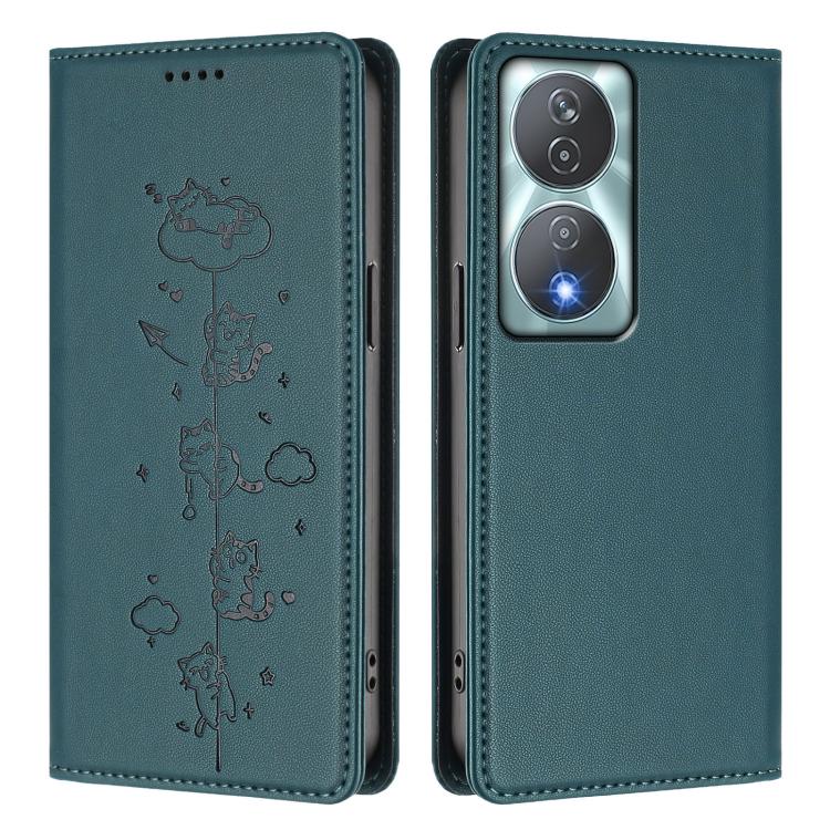 For Honor 90 Smart 5G / X7b 5G / 4G Cute Cats Embossed Magnetic RFID Vegan Leather Phone Case