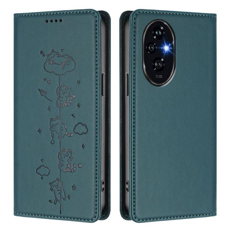 For Honor 200 Cute Cats Embossed Magnetic RFID Vegan Leather Phone Case