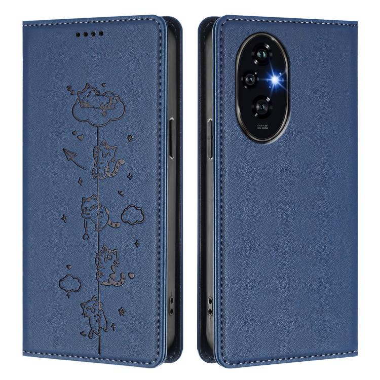 For Honor 200 Cute Cats Embossed Magnetic RFID Vegan Leather Phone Case