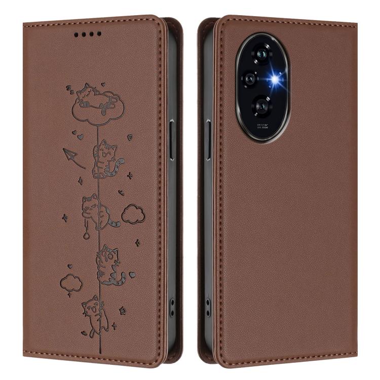 For Honor 200 Cute Cats Embossed Magnetic RFID Vegan Leather Phone Case