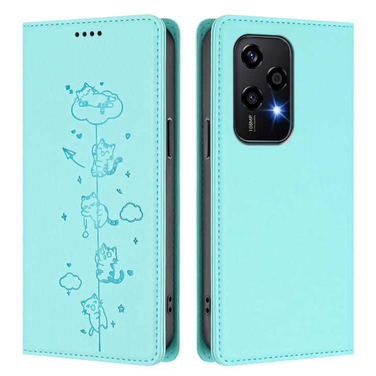 For Honor 200 Lite Global Cute Cats Embossed Magnetic RFID Vegan Leather Phone Case
