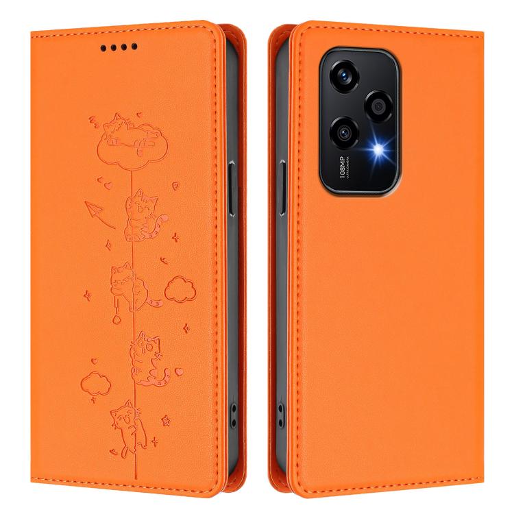 For Honor 200 Lite Global Cute Cats Embossed Magnetic RFID Vegan Leather Phone Case
