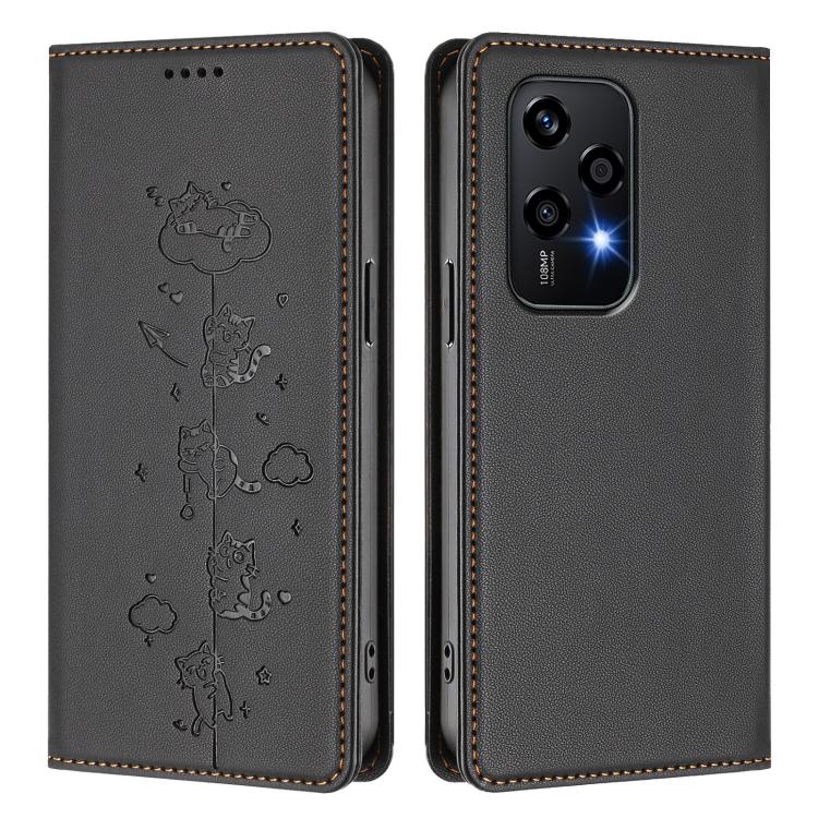 For Honor 200 Lite Global Cute Cats Embossed Magnetic RFID Vegan Leather Phone Case