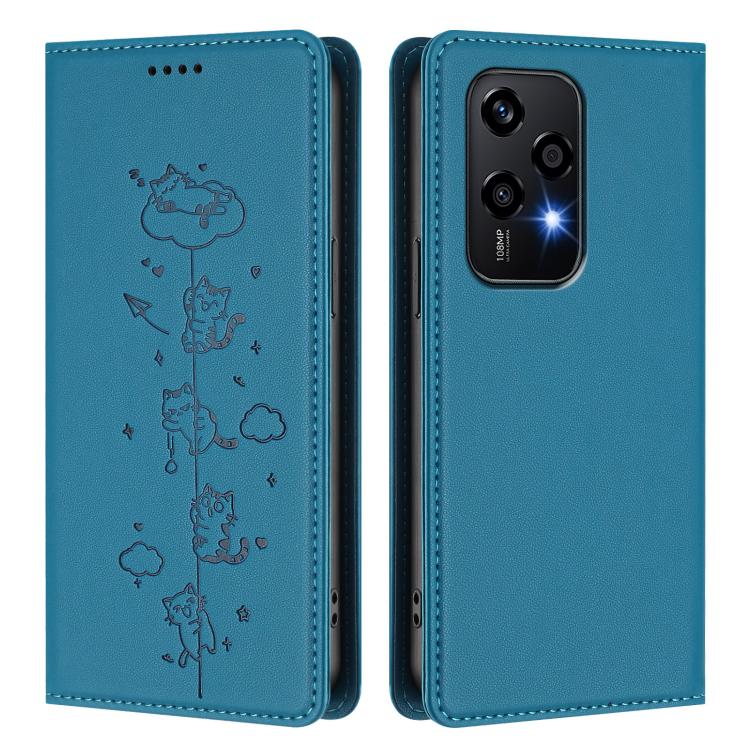 For Honor 200 Lite Global Cute Cats Embossed Magnetic RFID Vegan Leather Phone Case