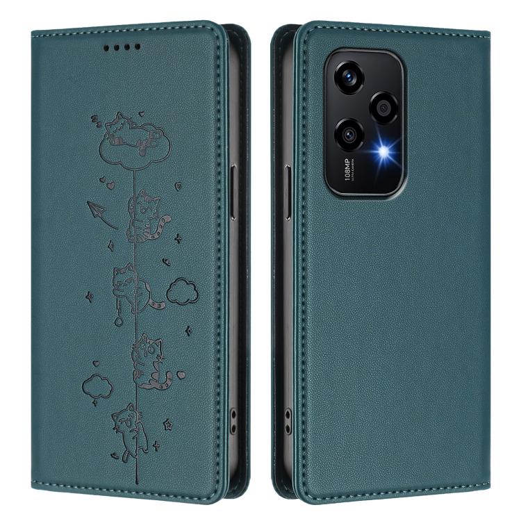 For Honor 200 Lite Global Cute Cats Embossed Magnetic RFID Vegan Leather Phone Case