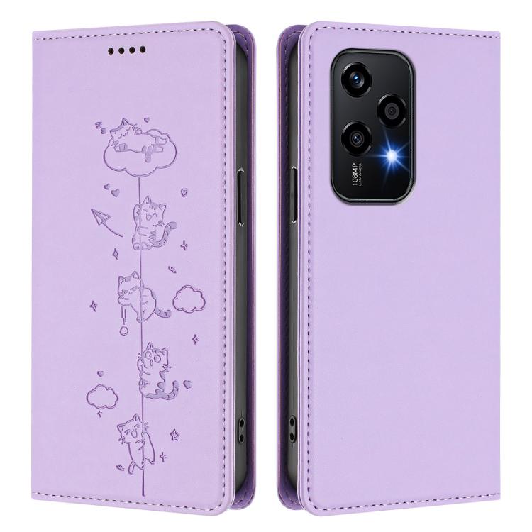 For Honor 200 Lite Global Cute Cats Embossed Magnetic RFID Vegan Leather Phone Case